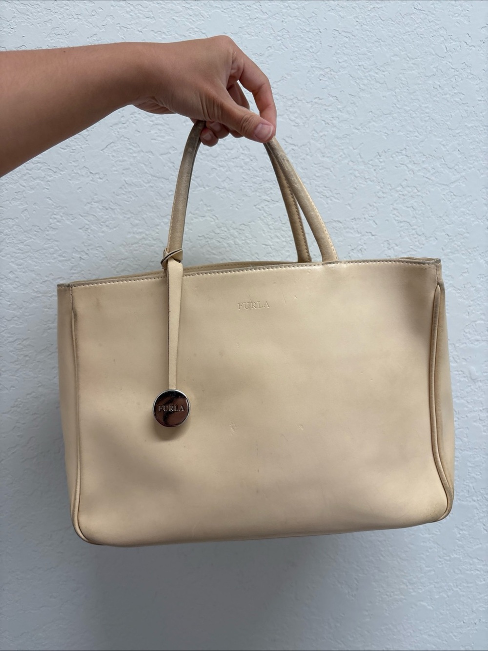 Furla Cream Leather Crossbody Top Handle Bag Genuine Leather